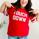 Stand Out Red "TOUCHDOWN" Sequin Bubble Sleeve Game Day Top