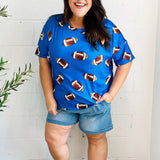 Game Day Blue Football Print Knit Top