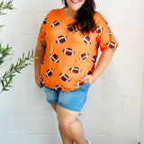 Game Day Orange Football Print Knit Top