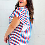 American Red White & Blue Stripe Shirred Yoke Neck Top