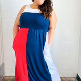 Patriotic Color Block Fit & Flare Maxi Dress