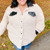 Feeling Bold Ivory Sherpa Fleece Faux Leather Jacket