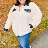 Feeling Bold Ivory Sherpa Fleece Faux Leather Jacket