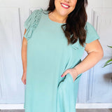 Out For The Day Sage Crinkle Woven Ruffle Sleeve Dress