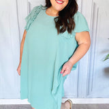 Out For The Day Sage Crinkle Woven Ruffle Sleeve Dress