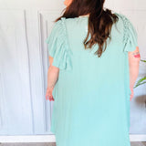 Out For The Day Sage Crinkle Woven Ruffle Sleeve Dress