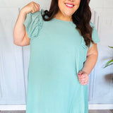 Out For The Day Sage Crinkle Woven Ruffle Sleeve Dress