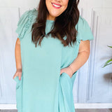 Out For The Day Sage Crinkle Woven Ruffle Sleeve Dress