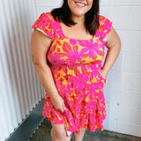 Fuchsia & Orange Tropical Floral Square Neck Dress