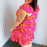 Fuchsia & Orange Tropical Floral Square Neck Dress