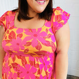 Fuchsia & Orange Tropical Floral Square Neck Dress