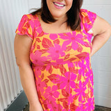 Fuchsia & Orange Tropical Floral Square Neck Dress