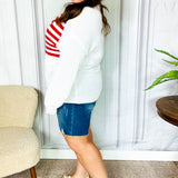 American Flag White Crochet Oversized Knit Sweater