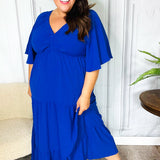 Live For Today Royal Blue Elastic V Neck Tiered Maxi Dress