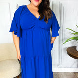 Live For Today Royal Blue Elastic V Neck Tiered Maxi Dress