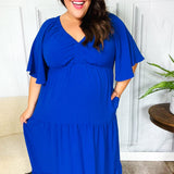 Live For Today Royal Blue Elastic V Neck Tiered Maxi Dress