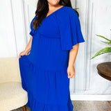 Live For Today Royal Blue Elastic V Neck Tiered Maxi Dress