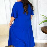 Live For Today Royal Blue Elastic V Neck Tiered Maxi Dress