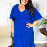 Live For Today Royal Blue Elastic V Neck Tiered Maxi Dress