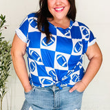 Turn Up The Volume Blue Football Checker Print Top