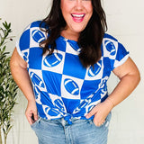 Turn Up The Volume Blue Football Checker Print Top