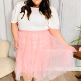 Feeling Femme' Blush Asymmetric Tiered Tulle Midi Skirt