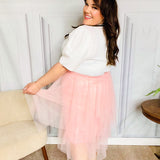 Feeling Femme' Blush Asymmetric Tiered Tulle Midi Skirt