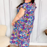 Just A Dream Navy Floral Smocked Ruffle Sleeve Maxi Dress