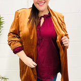 Holiday Stunner Rust Velvet Lapel Blazer