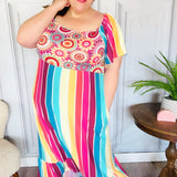 Feeling Bold Fuchsia & Teal Striped Medallion Crochet Print Dress