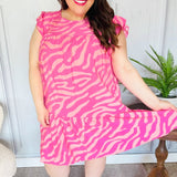 Remember Me Pink Zebra Print Tiered Ruffle Sleeve Woven Dress