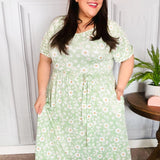 Sunny Days Sage Floral Print Fit & Flare Sash Belt V Neck Dress