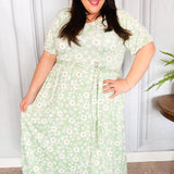 Sunny Days Sage Floral Print Fit & Flare Sash Belt V Neck Dress