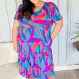 Remember Me Blue & Fuchsia Geo Print V Neck Dress