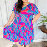 Remember Me Blue & Fuchsia Geo Print V Neck Dress