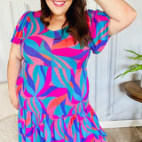 Remember Me Blue & Fuchsia Geo Print V Neck Dress