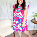 Go For Fun Fuchsia Geo Print Tiered Ruffle Sleeve Woven Dress