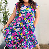 Diva Dreams Navy & Lilac Floral Fit & Flare Midi Dress