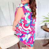 Go For Fun Fuchsia Geo Print Tiered Ruffle Sleeve Woven Dress