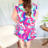 Go For Fun Fuchsia Geo Print Tiered Ruffle Sleeve Woven Dress