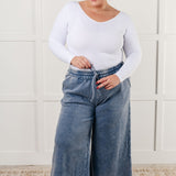 In or Out Wide Leg Cropped Pants in Dusty Blue