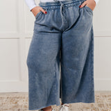 In or Out Wide Leg Cropped Pants in Dusty Blue