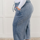 In or Out Wide Leg Cropped Pants in Dusty Blue