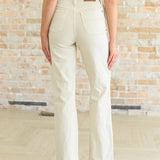 Selena High Rise Distressed 90's Straight Jeans in Bone