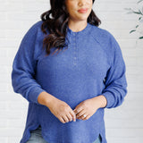 Keeping it Real Brushed Melange Hacci Long Sleeve Tee in Bright Blue