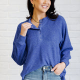 Keeping it Real Brushed Melange Hacci Long Sleeve Tee in Bright Blue