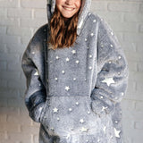 Kids Oversized Hoodie Blanket in Grey Stars