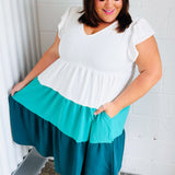 Seafoam & Emerald Tiered Frill Sleeve Midi Dress