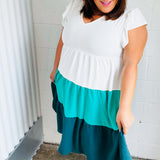 Seafoam & Emerald Tiered Frill Sleeve Midi Dress