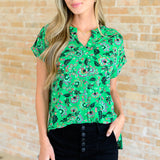 Lizzy Cap Sleeve Top in Green and Black Floral